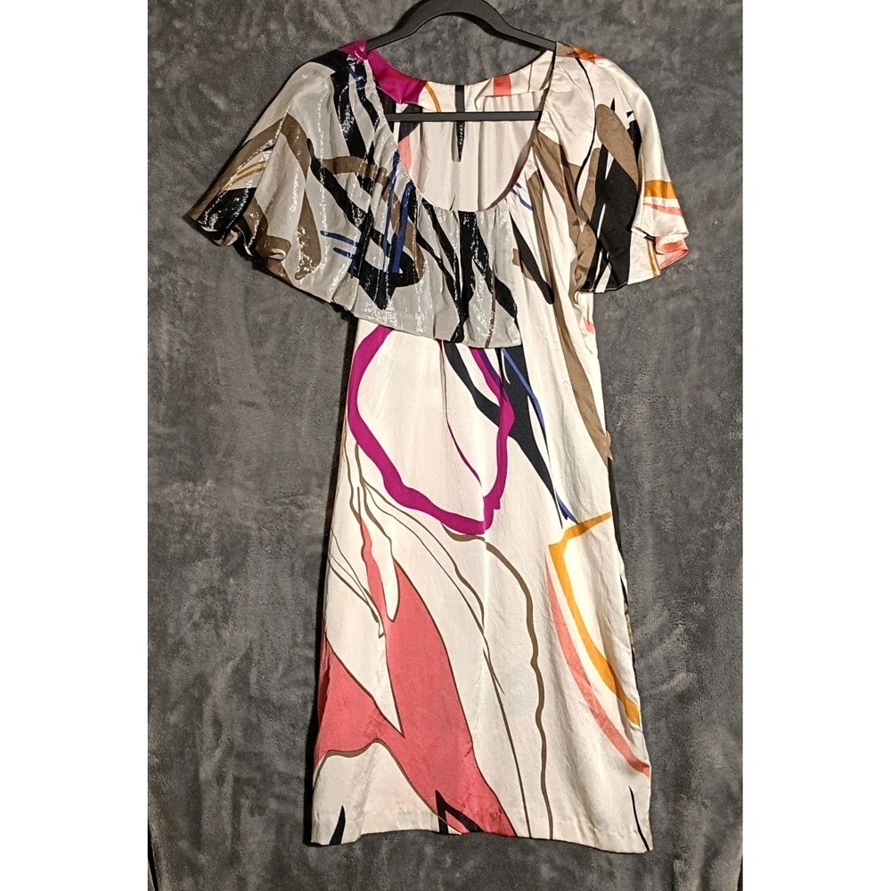 Poleci Women's Multicolor Silk Abstract Knee Length Asymmetrical Dress Size 8